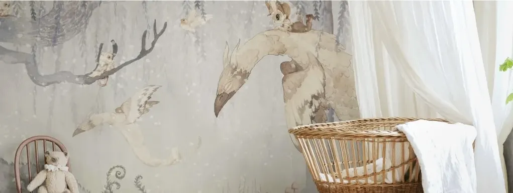 Calm gray nursery mural wallpaper